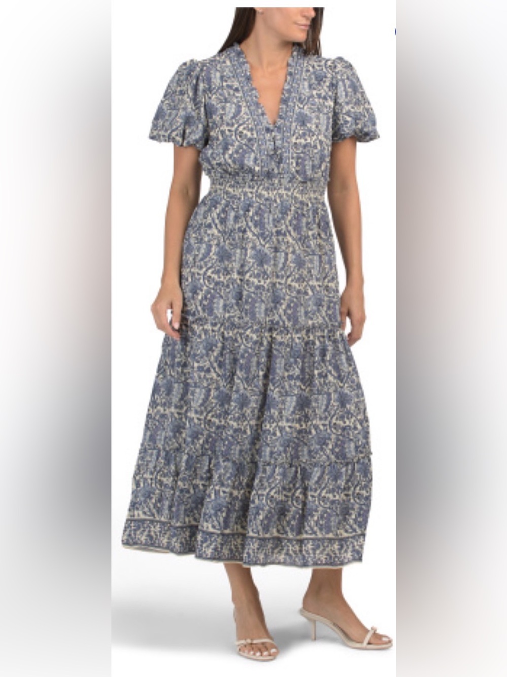 Max Studio floral print Blue and Cream Maxi dress  size XL